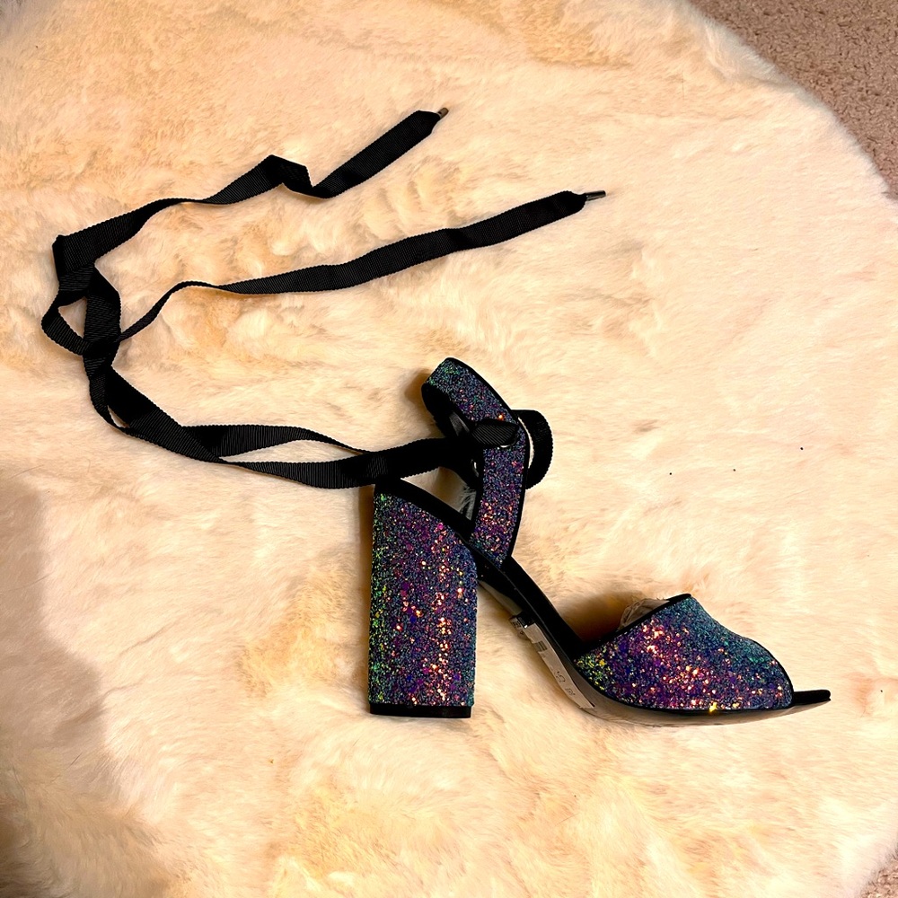 TopShop never worn multi colored glitter platform heels.